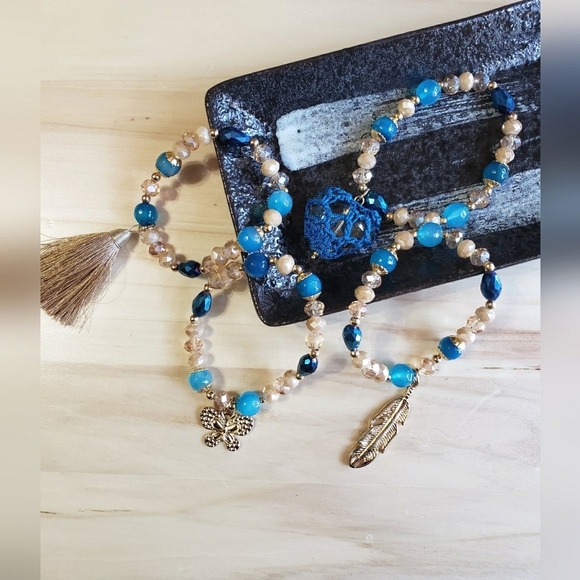 Agate Gold Plated Beaded Artesanal Stretchable Bracelets 4 Different Colors! - Picture 2 of 8